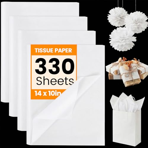 Image of Koogel 330 Sheets White Tissue Paper, 14 X 10 inches Tissue Paper Bulk