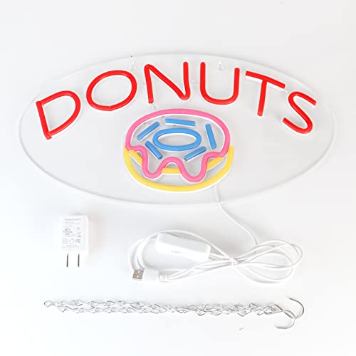 Image of DONUTS Neon Signs for Wall Decor Neon Lights for Business Led Signs Suitable for Bakery Dessert Cake Shop Convenience Stores Supermarkets 5V Power Adapter 16.1*9 Inch (Blue+ Red+Pink+Yellow)