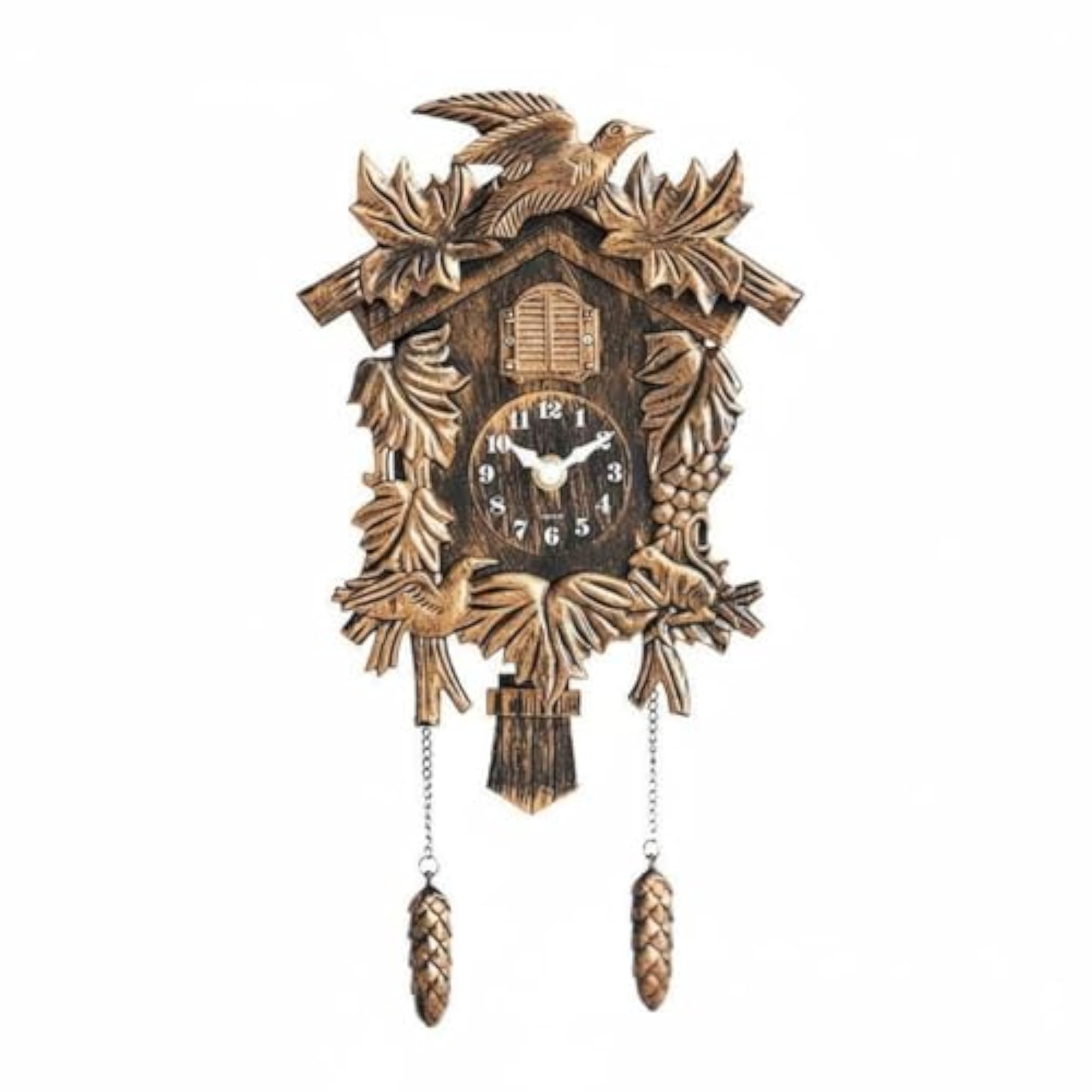 Distressed Finish Cuckoo Timepiece with Pinecone Pendulum, Bronze
