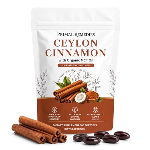 Primal Remedies Ceylon Cinnamon 300 Softgels with Mct Oil for Men & Women Daily Supply