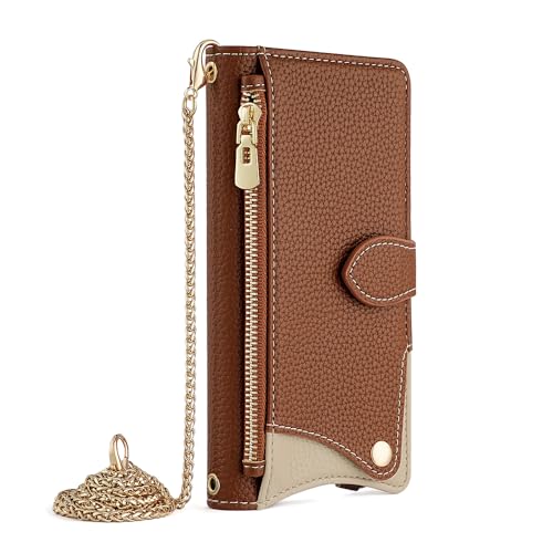 Rfvzubemok Compatible con Huawei P50 Pro Kickstand Funda Protectora con Cremallera y cordón para Cartera Brown