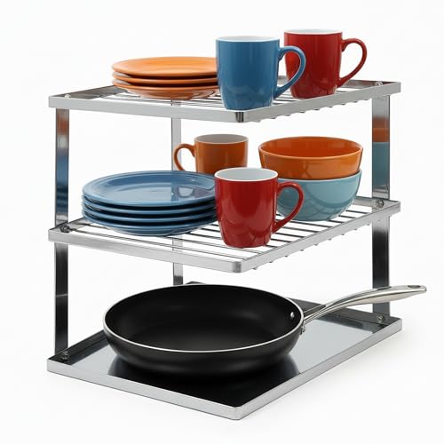 joeji's Kitchen Rangement Cuisine Placard pour Etagere Placard Cuisine - Rangement Vaisselle et Support Assiette 25 x 25 x 19 cm, argenté