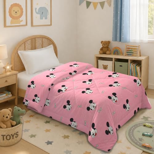 Image of MORADO Glace Cotton AC Comforter /Blanket /Quilt for Single Bed | Soft & Breathable Lightweight AC Quilt | Reversible All Season Bedding Comforter |Size 60x90 Inches,Pink & Micky,Single