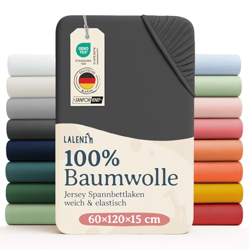 Laleni Basic 2er-Set Spannbettlaken für Babybett Kinderbett - Atmungsaktives Spannbetttuch, 100% Baumwolle (135 g/m²), Oeko-TEX 100 Zertifiziert, 60x120cm, Anthrazit 1 Laleni Basic 2er-Set Spannbettlaken für Babybett Kinderbett - Atmungsaktives Spannbetttuch, 100% Baumwolle (135 g/m²), Oeko-TEX 100 Zertifiziert, 60x120cm, Anthrazit