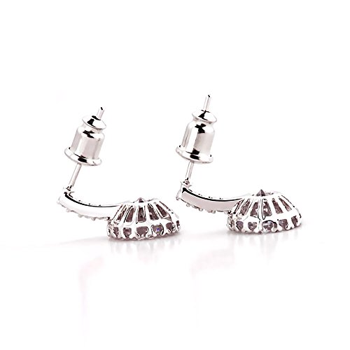 Platinum Plated Cubic Zirconia Pave Setting Halo Drop Earring, Cubic Zirconia Stud Earrings (Platinum Plated 1Ct Round Cut) #TOP2
