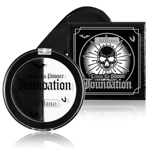 Maquillaje Gótico Blanco y Negro - Base Pálida Crema-Compacta de Cobertura Total; Pintura Corporal Negra para Niños/Adultos; Ideal para Halloween, SFX, Zombis, Teatro y Disfraces de Mimo