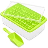 Ice Cube Tray with Bin for Freezer, Easy-Release 55 Mini Nugget Ice Tray with Spill-Resistant Lid, Big Storage Container, Scoop. Flexible and Durable Plastic Ice Tray Ice Bucket, BPA Free