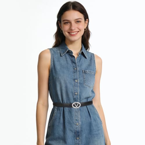 Image of Aurolran Women's Leather Belt with Buckle - Ideal for Dresses, Jeans, and Coats