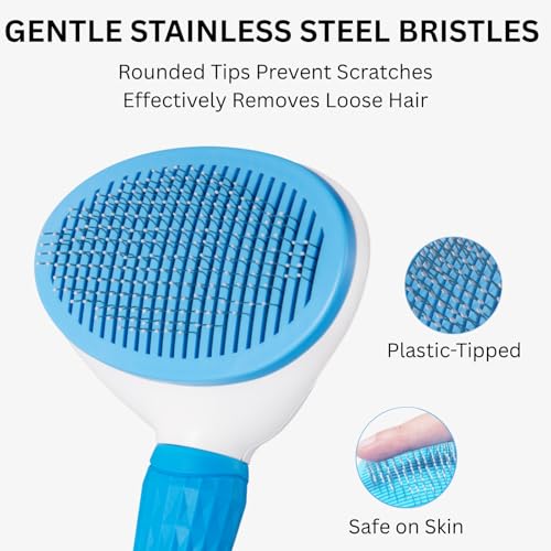 AIXINPET Cat & Dog Self Cleaning Slicker Brush - Easy to Remove Loose Fur, Harmless Deshedding Grooming Tool, Massaging Function - Suitable for Shedding & Furry Pets, like Rabbits and Ferrets - Image 3