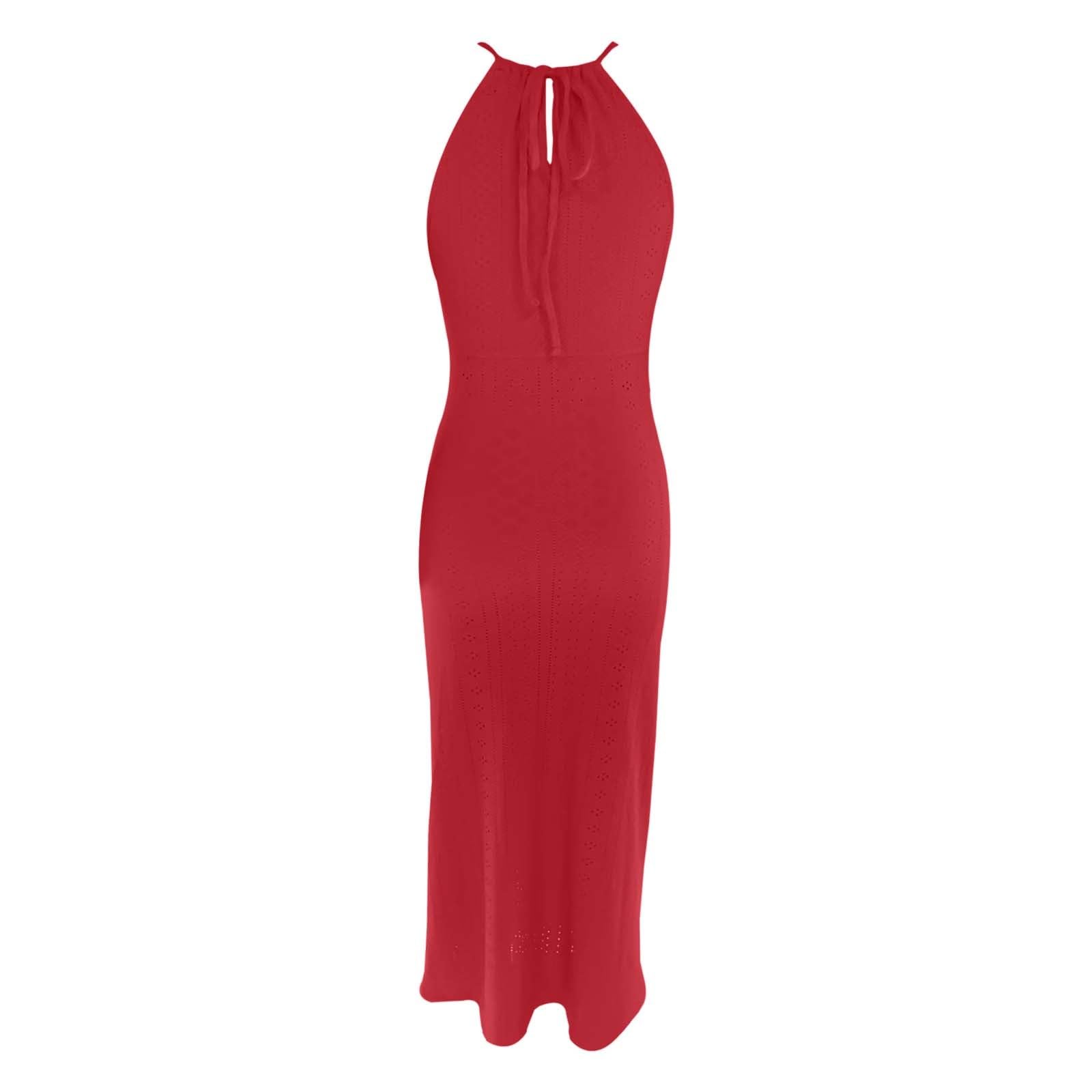 Vestido casual de verano para mujer, sin mangas, con espalda descubierta, tirantes en el cuello, lazo lateral, cómodo, transpirable, para fiestas, uso diario
