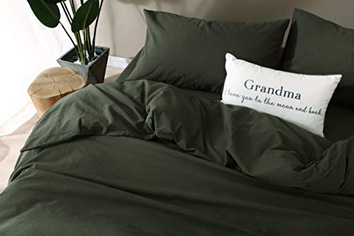 Image of F.Y.Dreams 100% Washed Cotton Duvet Cover for Weighted Blanket 60x80 inches with 16 Ties, Zipper on Long Side /Forrest Green /Just Duvet Cover