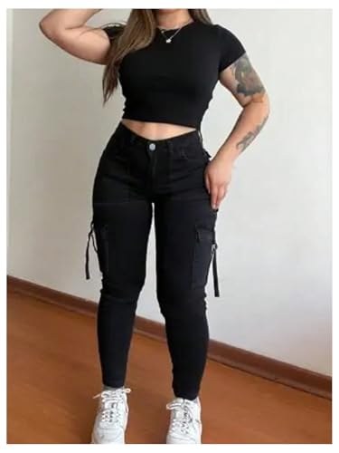 MakeMeChic Women's Zipper Fly Cargo Jeans Skinny Y2K Denim Pants Teousers with Pockets3