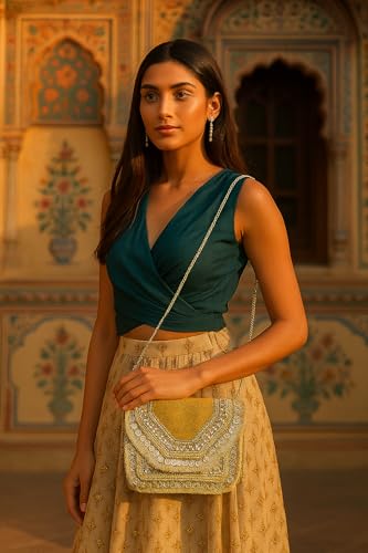 Maresse Women Ethnic Embellished Handmade Designer Boho Bag | Stylish Bohemian Crossbody Purse | Ideal for Festivals, Weddings and Casual Outings| Unique Fashion Accessory (Mustard Shine)2