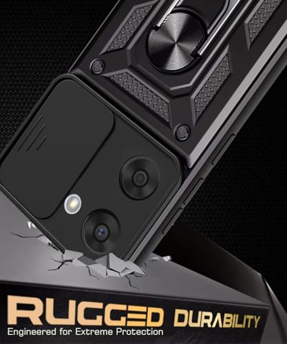 Image of WOW IMAGINE Tough Armor Bumper Mobile Back Case for 1+ OnePlus Nord CE 5 5G | Sliding Camera Shield Cover | Shock Proof 360 Protection | Hybrid PC + TPU | Ring Holder with Kickstand - Black