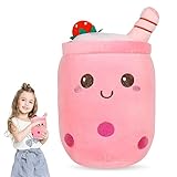 🍓[Unsichtbares Reißverschlussdesign] --- Bubble Tea Plüschtier unsichtbares Reißverschlussdesign, keine scharfen Kanten und Ecken, sicherer zum Senden an Familie, Freunde, Kinder zum Umarmen und Schlafen, feine Nähtechnologie, keine Angst vor Quetschen und Ziehen, und keine Sorge Über den Reißverschluss kratzt die Haut oder die Gliedmaßen und verwöhnt Ihre zarte Haut.