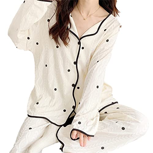 Pyjamas pour femmes en coton respirant, vêtements de détente doux à manches longues