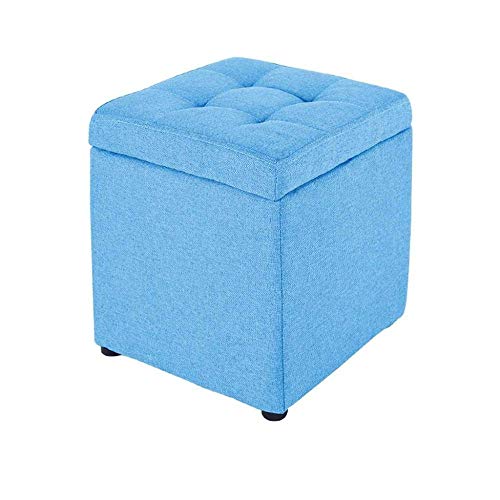 Tabouret avec rangement orange et bleu, petit cube rembourré et repose-pieds - 3