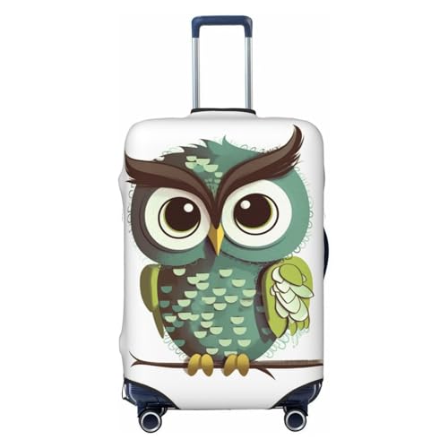 Elastic Travel Luggage Cover for Suitcase Tsa Approved Stretch Scratch-Resistant Suitcase Protector Cover Washable Cartoon Green Cute Owl Baggage Covers Fits 18-32 Inch Luggage Case