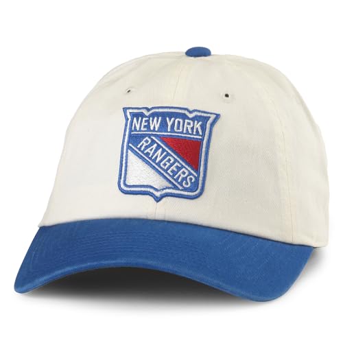 AMERICAN NEEDLE New York Rangers Officially Licensed NHL Blue Line Adjustable Snapback Baseball Hat Ivory/Royal (EM004A-NYR-IROY)