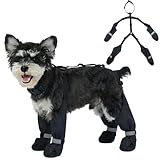 AuraPaw Dog Boots with Suspenders for Rainy & Snowy Reflective Outdoor Paw Protectors Waterproof & Adjustable Dogs Snow Booties, Dirt-Proof & Anti-Slip Shoes for Small Dogs, Black, Size S