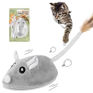 Adiwo Souris Jouet, Jouet pour Chat Souris électrique, avec Souris à détection Intelligente, Rechargeables par USB Queue à Plumes pour Attrape Souris pour Chat l&rsquo;intérieur et l&rsquo;extérieur