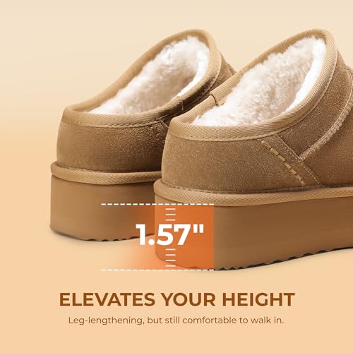 DREAM PAIRS Women's Slippers Platform Genuine Suede Slip-On Memory Foam Cozy Fluffy Warm Comfy Furry House Shoes for Outdoor Indoor4