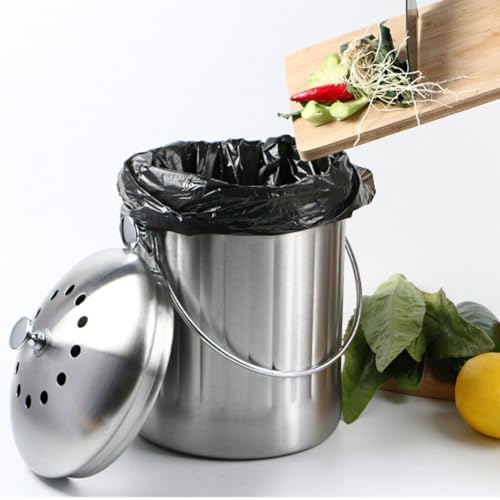Contenedor de acero inoxidable pulido con asa para residuos de alimentos de cocina 5
