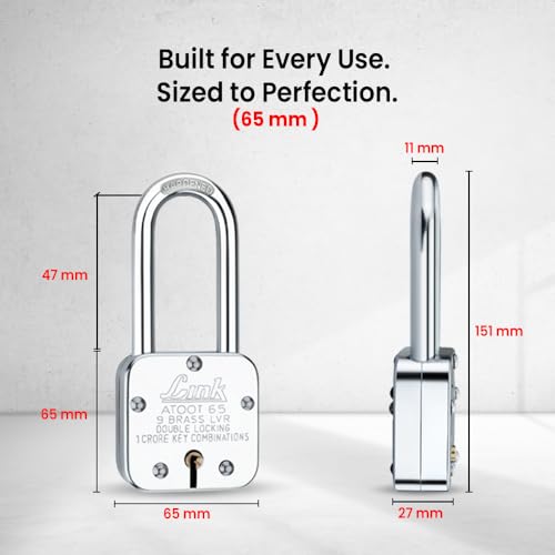Image of Link Atoot 65mm Long Shackle Padlocks 5Pcs Set | 1 Crore Key Combinations | Steel Body | Hardened Shackle | 9 Brass Lever | Made in India | 3 Keys for Each Padlock