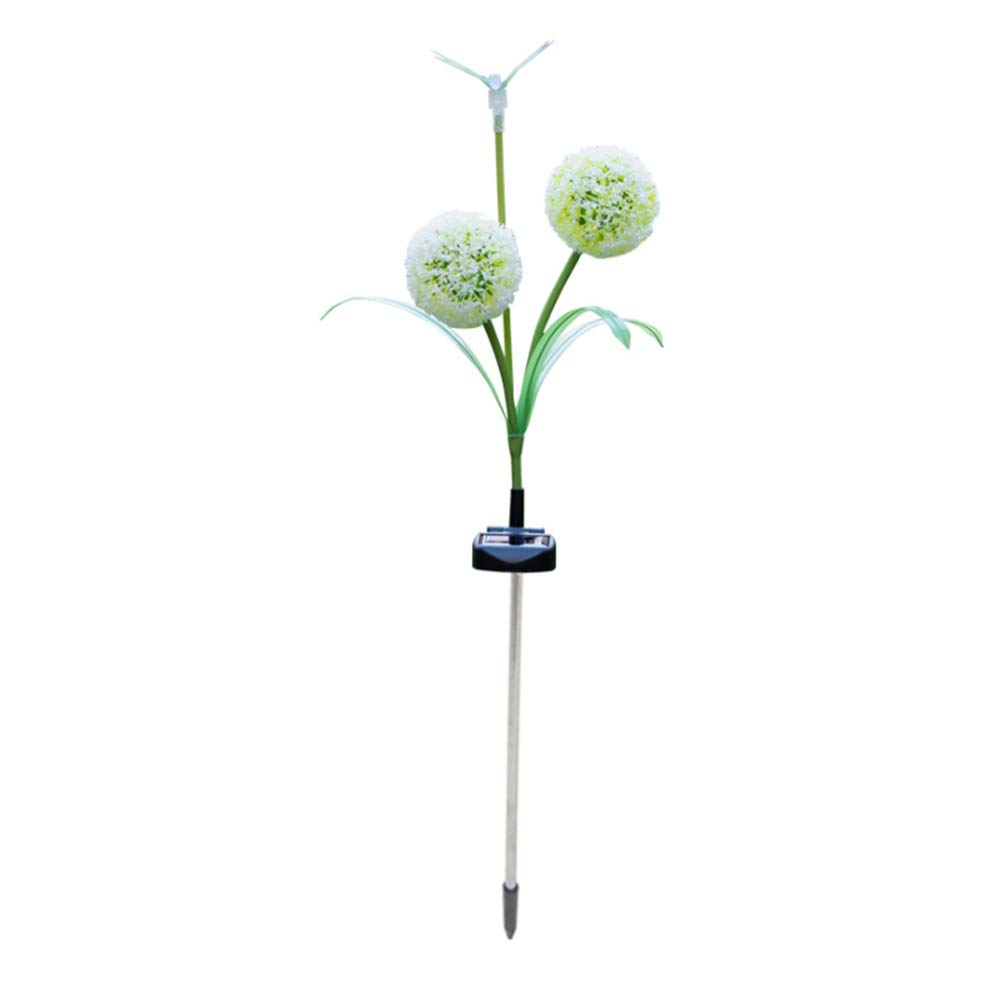 Diwali Creative Decoration- LED Dandelion Shape Lawn Lamp Solar Powered Garden Lamp Stick Lamp Outdoor Decor Light (White Flower+ Colorful Light+ Optical Fiber Dragonfly)