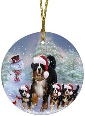 Christmas Express Delivery Red Truck Running Bernese Mountain Dogs Round Flat Ornament - Pet Decorative Hanging Ornaments for Christmas X-mas Tree Decorations - 2.75" Round Christmas Ornament