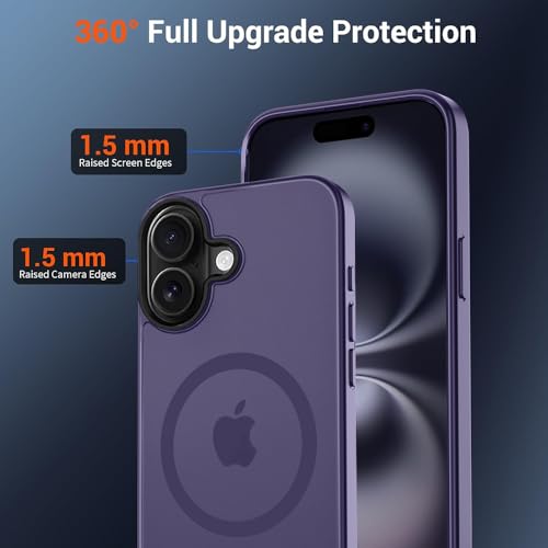 Image of iPhone 16 Plus Magsafe Hard Back Case | Matte Design & 360 Protection | Military-Grade Apple iPhone 16 Plus Cover | Strong Magnet Back - Purple