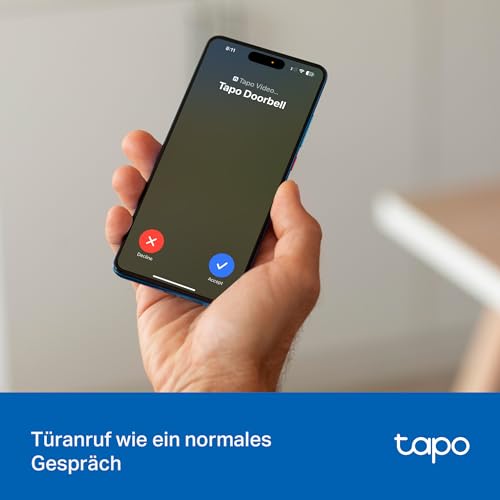 Tapo D205 Akku-Videotürklingel | WLAN Türklingel mit Kamera | 2K, 160° Weitwinkel, Zwei-Wege-Audio | Integrierter Akku | Lokale Speicherung auf microSD & H500 HomeBase | Kompatibel Solarpanel