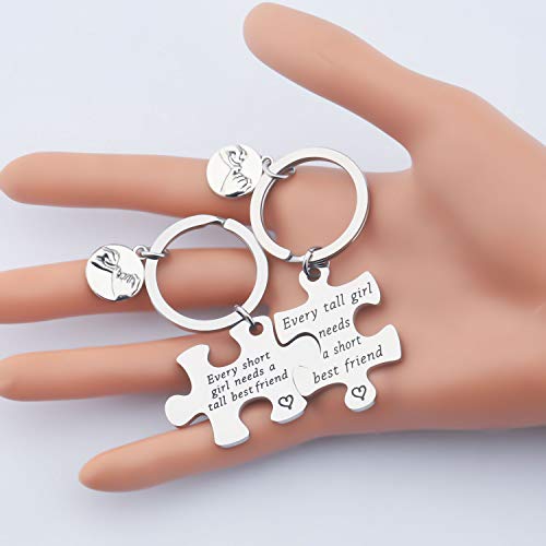 PLITI Funny Short Tall Matching Keychain Every Short Needs a Tall Best Friend Keyring Set Of 2 Best Friends Gift4