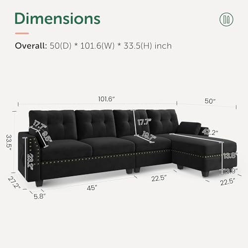 image for HONBAY Velvet Convertible Sectional Sofa L Shaped Couch with Storage O