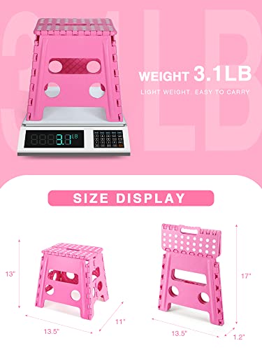 Dyforce Non-Slip Folding Step Stool - 13 Inch Height Heavy Duty Foldable Stool For Adults Kids, Plastic Step Stool Camping Stepping Stool - Pink #TOP6