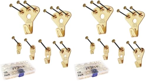 Image of 125 Pcs Heavy Duty Picture Hanging Kit with Nails for Wooden /Drywall - Professional Hangers for Canvas, Office Pictures, Clock, House Decoration - Holds 10-100 lbs (Pack of 2)