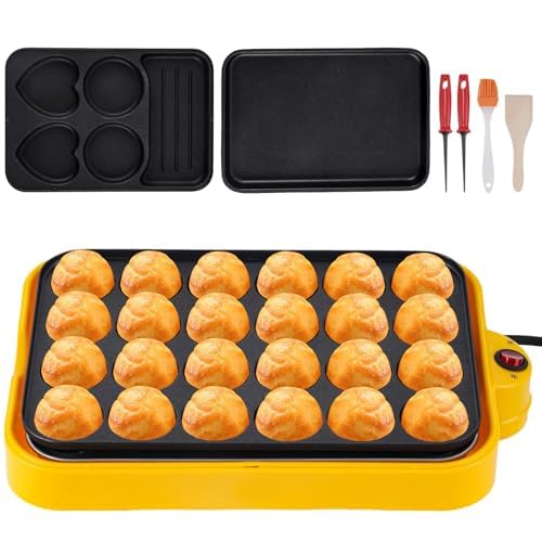 Macchina elettrica per Takoyaki, macchina da forno antiaderente multifunzione a 24 fori con 3 piastre di cottura intercambiabili per griglia, pan cake e cake pops, per preparare Takoyaki giapponese