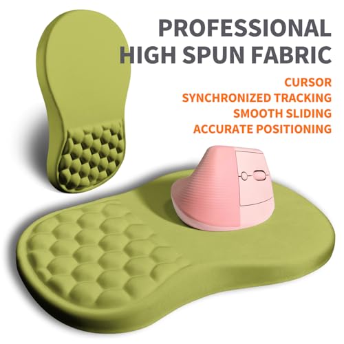Image of Ergonomic Joint Wrist Support Mouse Pad with Memory Foam Cushion Massage Bump, Carpal Tunnel Pain Relief Mousepad Slope Design for Wrist Rest, 11.8x7.9 in, Khaki Green