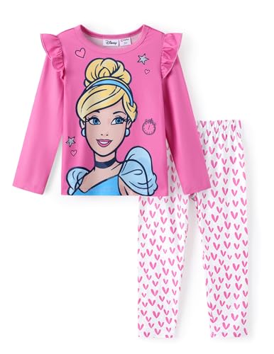 Image of Disney Princess Toddler Girl Outfit Cinderella Girls Clothes Long Sleeve Ruffle Shirt and Leggings 2PCS Clothing Sets Fall Casual Pullover Dailywear Pink 2T