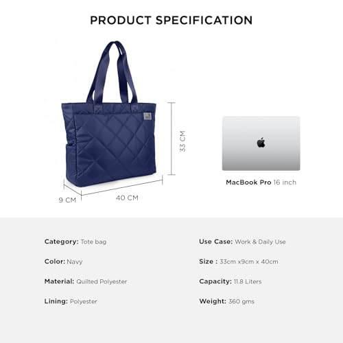 Image of COUNSELOR Tote Bag for Women, Premium Quilted, 11.8L Spacious Handbag with 16-inch Laptop Sleeve, Lightweight Durable Polyester Tote with Multiple Pockets, Travel & Everyday Use (AURA)