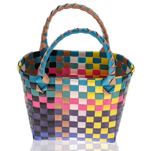 Cabilock Tote and Beach Handle Basket Outdoor Colored Picnic Capacity Storage Grocery Wicker Home Bag Handles Reusable Large Travel Gathering Container Shower with Fruit