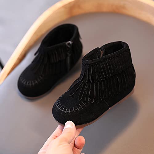 Winter Infant Girls Ankle Boots Side Zipper Low Heels Boots Little Kid/Big Kid Solid Fringe Tassel Snow Boots 6