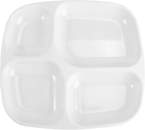 Miniatura 1 de DOITOOL 4 platos divididos de plástico con rejilla de melamina, platos de ensalada de postre, bandejas de comida, bandeja separadora de alimentos,