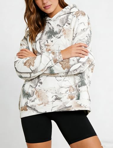 Image of Dsewpaur Camo Hoodie For Women Oversized Long Sleeve Drop Shoulder Fleece Hooded Sweatshirt Pullover With Pocket Outfits