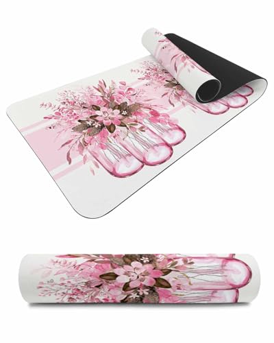 Debedcor Heat Proof Table Pads Waterproof Decorative, Pink Eucalyptus Leaves Non-Slip Table Countertop Protector, Farmhouse Spring Summer Botanical Insulation Mat for Dining Room, 48 x 12 Inches