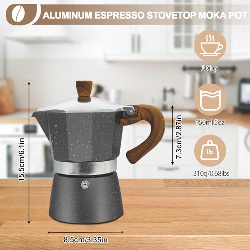 Image of Aluminum 3 Cup 150ml Moka Pot Express Coffee Maker Stovetop Espresso Colorful Coffeemaker Italian Classic Style Brewing Greca Cafe Mocha Machine for Cafeteras Lover Camping Travel and Home Use 5oz