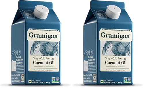 Image of Gramiyaa Cold Pressed Virgin Coconut Oil 500 Ml | Chemical-free, Zero Trans-fat Cooking Oil | Unrefined | Fresh Protect Pack (Pack of 2)
