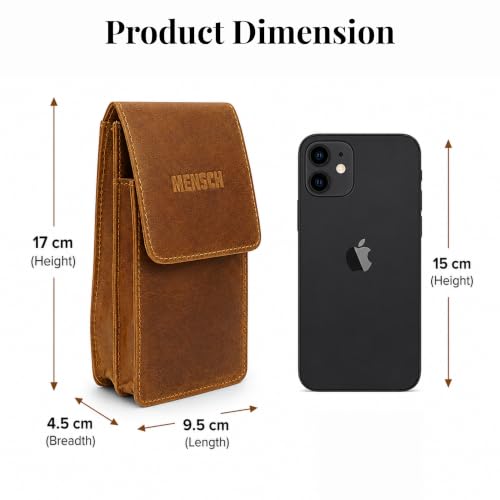 Image of MENSCH Genuine Leather Multifunctional Phone Mobile Pouch Waist Bag with Belt Loop for Accessories, Apple iPhones, Smartphones, Androids Upto 6.7 inch for Daily Use, Travelling for Men & Women (Tan)