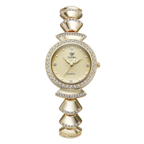 1080P Gold Watch for Women Small Round Face - Adjustable Rhinestone Chain Bracelet Watch Waterproof Ladies Quartz Wristwatch