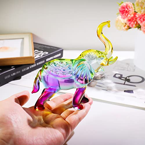 Image of YWHL Crystal Glass Elephant Figurine Gift for Women Colorful Elephant Decor